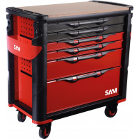 Extra-wide 6-drawer tool trolley with wood top - 416-BXL