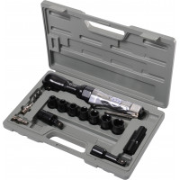 Box with 7 impact sockets, universal joint, extension, holder bits and screwdriver bits