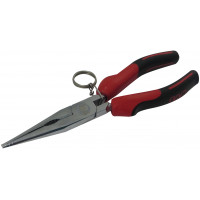 Straight half-round nose pliers with spring, polished chrome-plate + clip