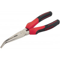 Polished chrome-plated angled half-round nose pliers