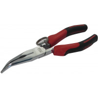 Bent half-round nose pliers with spring, polished chrome-plate + clip