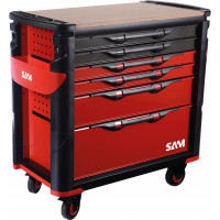 Extra-wide 6-drawer tool trolley with wood top