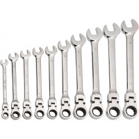 Set of 10 articulated ratchet combination spanners in mm