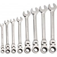 Set of 8 articulated ratchet combination spanners in mm
