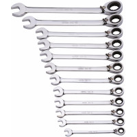 Set of 12 ratchet combination spanners, 12-flat, in mm