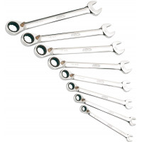 Set of 8 combination wrenches with pawl in mm