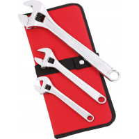 Pouch of 3 adjustable chrome-plated wrenches