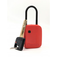 Labelled red safety lock