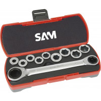 Set of 12 sockets with the straight ratchet ring wrench