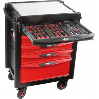 Selection of <b>135 tools </b>in ABS module with 6-drawer tool trolley