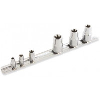 Set of 6 sockets 1/2" and 1/4" for Torx® imprint on storage rack