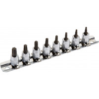 Set of 8 screwdriver sockets 1/4" for Torx® imprint on storage rack