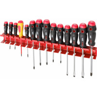 Set of 14 screwdrivers on rack