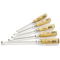Set of 5 mechanic's screwdrivers with wood handle, slotted